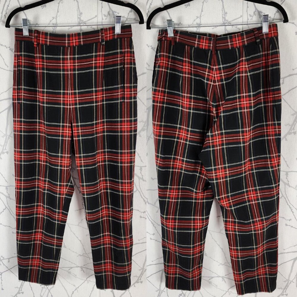 Gerard Darel Red Plaid Wool Blend Stretch High Rise Ankle Pants